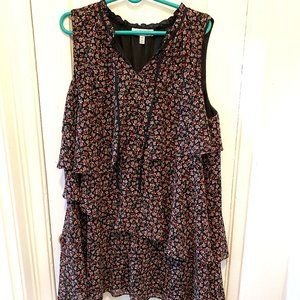 Libby Edelman sleeveless floral dress with asymmetrically tiered skirt